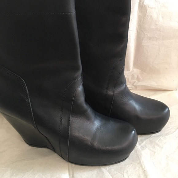 Rick Owens Women’s Leather Mid-calf Wedge Boots - Picture 5 of 8